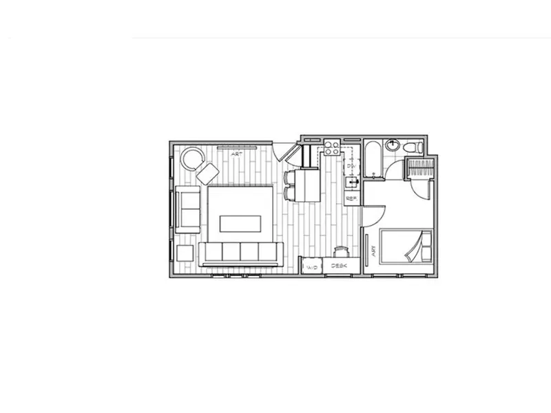 Lotus Cityline Apartments in Downtown Salt Lake City, Utah. 2D floor plan of the 682 square foot 1 bed, 1 bath floor plan